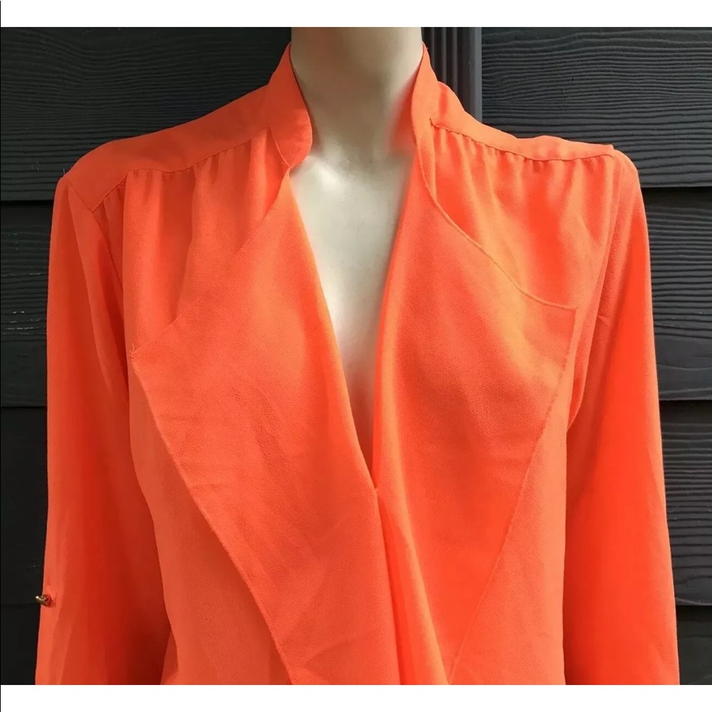 Alberto Makali Women Top Sz L Orange Roll on Slv - Picture 2 of 8